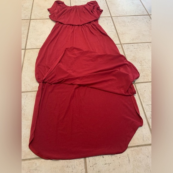Flowy Red Off-the-Shoulder Maxi Dress - Boho Chic- S - Picture 6 of 7